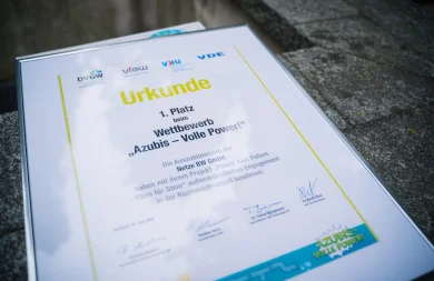 Gewinnerurkunde des Wettbewerbs Azubis - Volle Power!